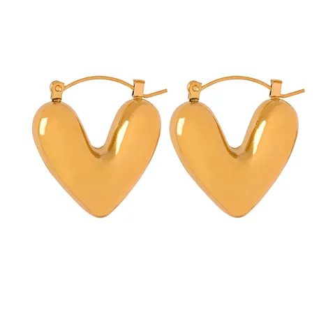 Heart Hoop Earrings Titanium Steel Gold Plated Puffy Dimensional Irregular Simple Minimalist Fashion Jewelry For Women