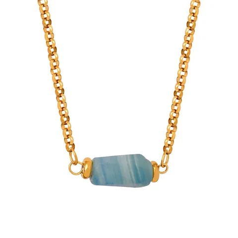 Retro Gold Plated Titanium Steel Natural Stone Pendant Necklace Irregular Cylinder Charm Necklaces For Women Daily Jewelry