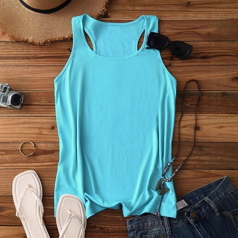 Women's Casual Solid Color Racerback Tank Top Round Neck Sleeveless Cotton Blend Loose Fit Summer Vest Top