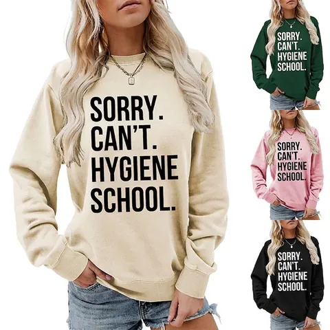 Damen Sweatshirt Pullover Baumwollmischung Rundhals Langarm Buchstabendruck Lose Passform Lässig Schule Trendig