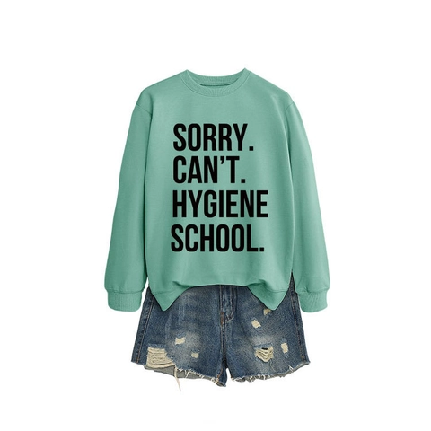 Damen Sweatshirt Pullover Baumwollmischung Rundhals Langarm Buchstabendruck Lose Passform Lässig Schule Trendig