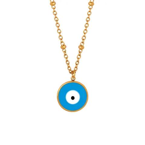 Evil Eye Anhänger Halskette Titanstahl Vergoldet Emaille Satellitenperlenkette Vintage Retro Schutz Schmuck Damen
