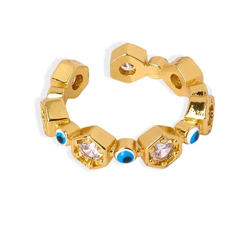 Anello Aperto Esagonale Malocchio Per Donna Rame Smalto Colorato Zircone Gioielli Geometrici Bohemien