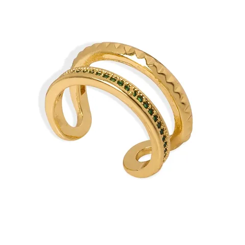Double Layer Open Ring Copper Czech Diamond Hollow Geometric Adjustable Vintage Elegant Fashion Jewelry For Women