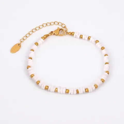 Minimalistisches Weißes Muschel Perlenarmband Gold Edelstahl Perlen Böhmischer Verstellbarer Schmuck Für Damen