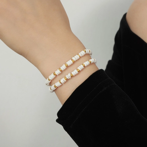 Minimalistisches Weißes Muschel Perlenarmband Gold Edelstahl Perlen Böhmischer Verstellbarer Schmuck Für Damen