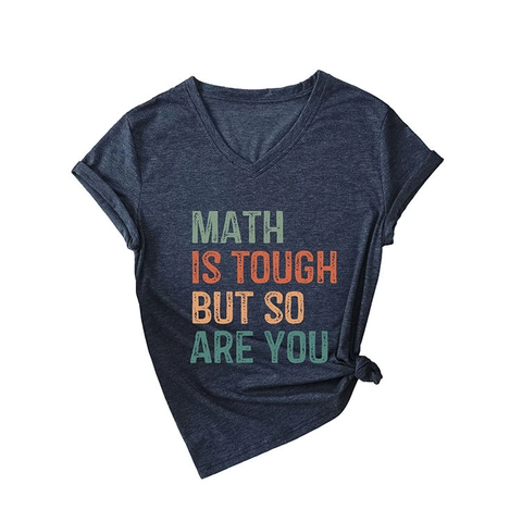 Women V Neck Short Sleeve T-Shirt Math Is Tough Slogan Print Cotton Blend Casual Summer Loose Pullover Top