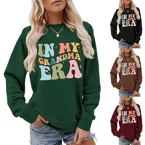 Damen Casual Rundhals Langarm Sweatshirt Retro In My Grandma Era Bunter Buchstabendruck Grafik Baumwolle Pullover Oberteil