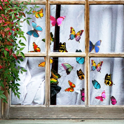 Pegatinas De Ventana De Mariposa De Colores Calcomanías Decorativas De PVC Estáticas Para Pared De Vidrio Hogar Dormitorio