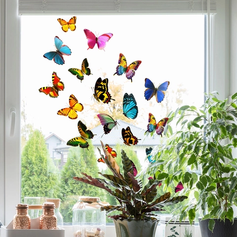 Pegatinas De Ventana De Mariposa De Colores Calcomanías Decorativas De PVC Estáticas Para Pared De Vidrio Hogar Dormitorio