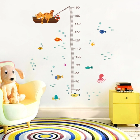 Kinderen Hoogte Groeigrafiek Muursticker Verwijderbaar PVC Cartoon Onderzeese Wereld Dier Sticker Voor Kinderkamer Slaapkamer