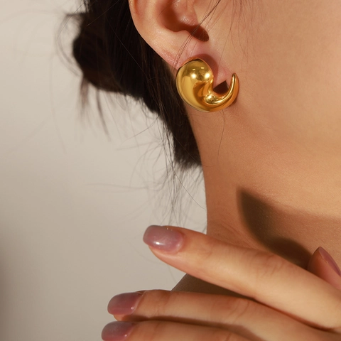 Chunky Water Drop Hoop Earrings Titanium Steel Mirror Polish Minimalist Geometric Fashion Jewelry For Women