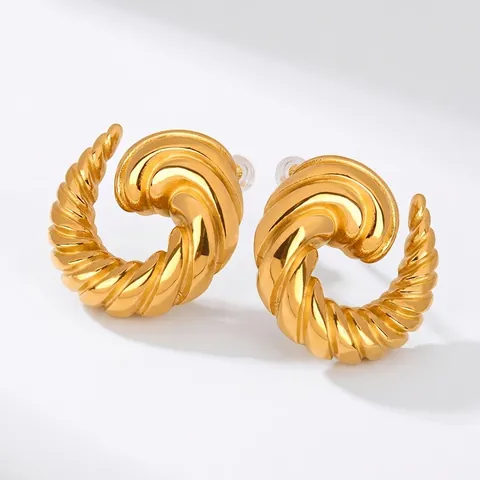 Pendientes De Aro Minimalistas Franceses Espiral Hélice Croissant Diseño De Cuerno Chapado En Oro De 18K Acero De Titanio