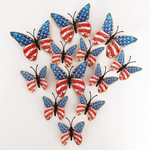 3D Schmetterling Wandaufkleber Amerikanische Flagge Stars Stripes Patriotisch Deko Für Unabhängigkeitstag Haus Zimmer Dekoration