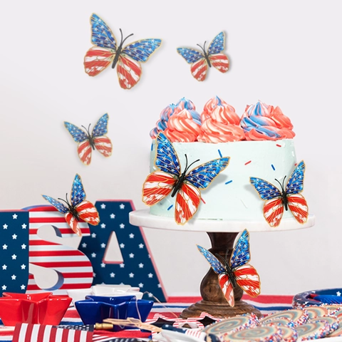 3D Schmetterling Wandaufkleber Amerikanische Flagge Stars Stripes Patriotisch Deko Für Unabhängigkeitstag Haus Zimmer Dekoration