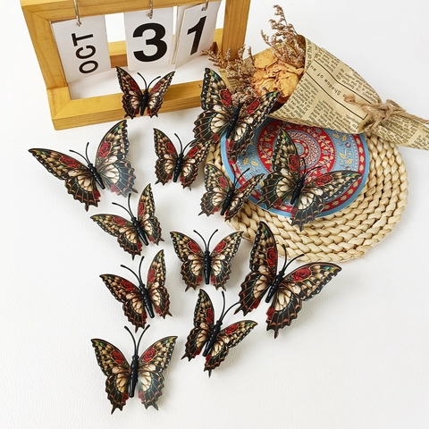 Vinilos de Pared Mariposa Retro 3D Patrón Rosa Vintage PVC Mariposa Calcomanías Para Hogar Sala Matrimonio Fiesta Arte Decorativo