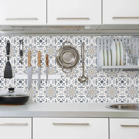 Pegatinas De Azulejos Mandala Vintage PVC Impermeable Resistente Al Aceite Autoadhesivo Decoración De Pared Cocina Baño