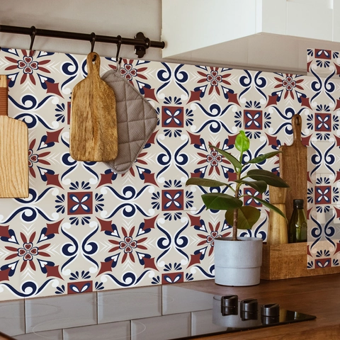 Pegatinas de Azulejos de PVC Vintage Impermeables Autoadhesivas Calcomanías de Pared Florales para Cocina Baño Hogar