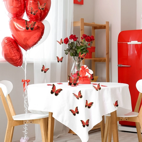 3D Stickers Muraux Papillon Rose Rouge Marquage à Chaud Décalcomanies Papillon Dégradé pour Saint Valentin Mariage Maison Décor