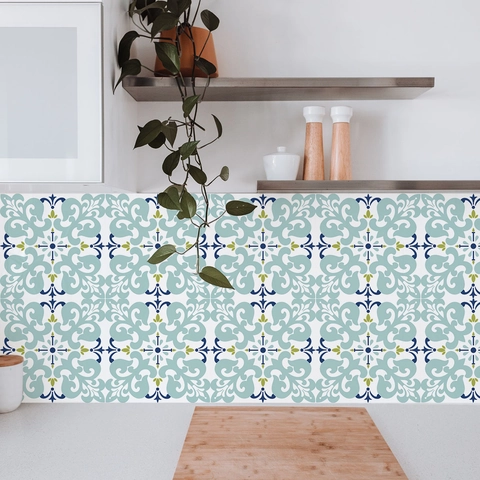 Vintage Mediterranean PVC Tile Wall Stickers Waterproof Oil-proof Self-Adhesive Decor For Kitchen Bathroom Backsplash Wall Decals