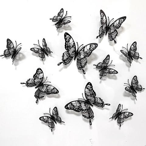 Pegatinas de Pared de Mariposa 3D de PVC Con Patrón de Calavera Gótica Hueca DIY Decoración del Hogar para Halloween Sala de Estar Dormitorio