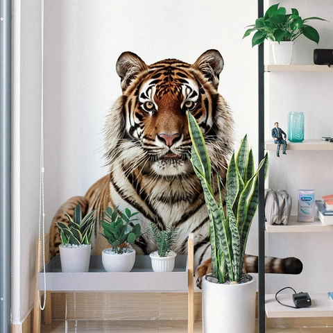 Pegatinas de Pared de Tigre Realistas Calcomanías de Animales 3D Impermeable Removible Autoadhesivo PVC Mural para Sala