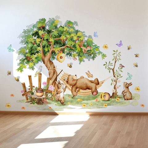 Watercolor Forest Animals Wall Decals Bear Rabbit Tree Removable PVC Stickers For Kids Room Nursery Home Decoration