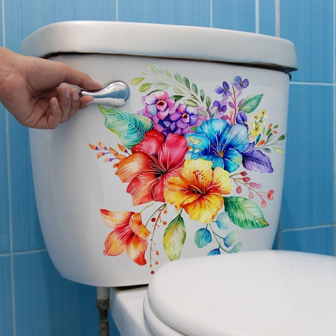 Aquarell Blumen Toilettenaufkleber PVC Wasserdicht Abnehmbar Floral Badezimmer Wandtattoo Selbstklebend Wohndekoration