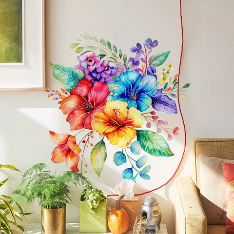 Aquarell Blumen Toilettenaufkleber PVC Wasserdicht Abnehmbar Floral Badezimmer Wandtattoo Selbstklebend Wohndekoration