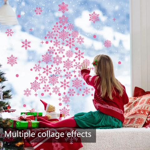Pinke Schneeflocken Fensteraufkleber Weihnachten Statisch Haftende Sticker Glitzer Doppelseitig Winter Deko Für Glas Ornaments