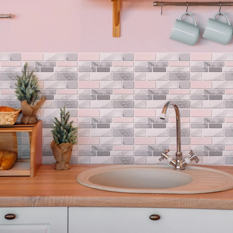 Marble Mosaic Tile Stickers Waterproof PVC Wall Decals Self Adhesive Kitchen Backsplash Pattern For Bathroom Home Renovation