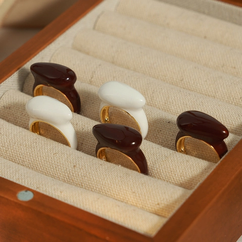 Unregelmäßiger Tropfen Offener Ring Kupfer Vergoldet Emaille Minimalistischer Verstellbarer Fingerschmuck Für Damen