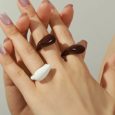 Unregelmäßiger Tropfen Offener Ring Kupfer Vergoldet Emaille Minimalistischer Verstellbarer Fingerschmuck Für Damen