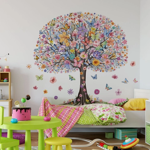 Schmetterling Blume Baum Wandaufkleber PVC Selbstklebend Wasserdicht Abnehmbare Dekore Für Wohnzimmer Kinderzimmer Schlafzimmer