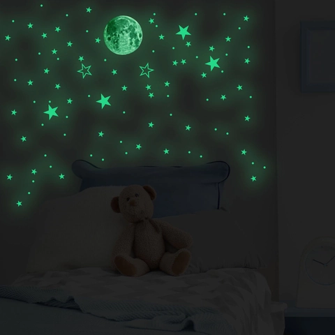 Glow In The Dark Moon Stars Wall Stickers Luminous Ceiling Decals For Kids Room Bedroom Home Decor Luminous PVC Wall Art