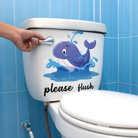 Adesivo per Gabinetto a Forma di Balena dei Cartoni Animati Impermeabile in PVC Removibile Please Flush Decorazione per Bagno