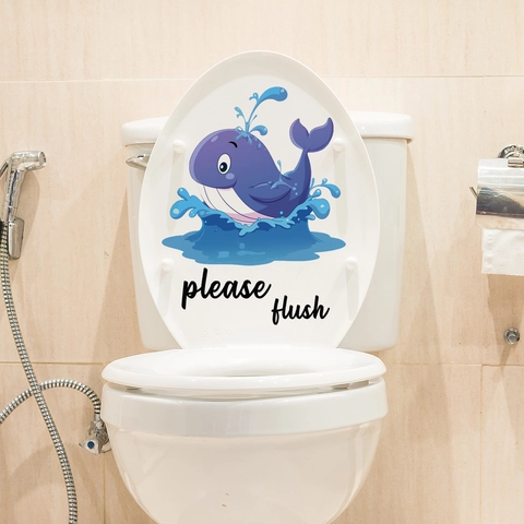 Adesivo per Gabinetto a Forma di Balena dei Cartoni Animati Impermeabile in PVC Removibile Please Flush Decorazione per Bagno