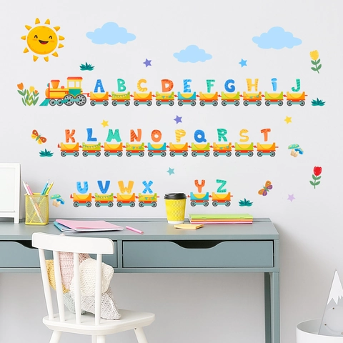 Autocollants Muraux Train Alphabet Dessin Animé ABC Éducatif PVC Amovible Décoration Chambre Enfant Auto-Adhésif