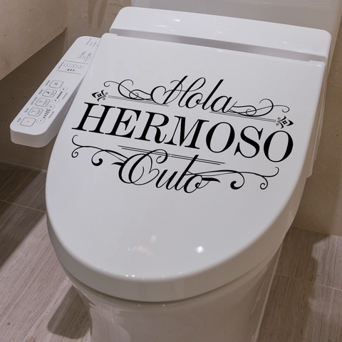 Spanish Greeting Lettering Toilet Sticker Waterproof PVC Bathroom Wall Decal Humorous Home Decor Removable Art Sign Decal