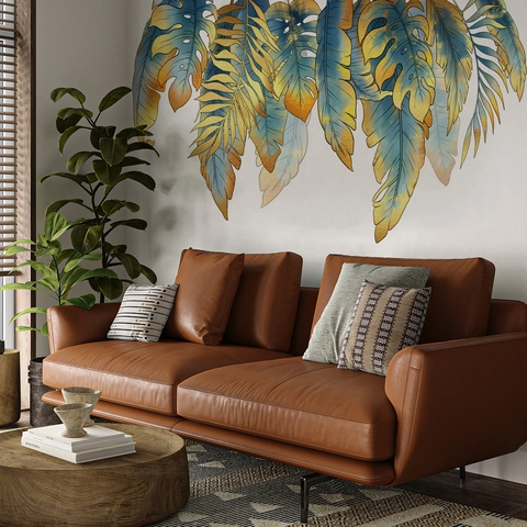 Autocollants Muraux Feuilles Monstera Tropicales PVC Imperméable Amovible Auto-adhésif Nordique Moderne Luxe Décor De Fond