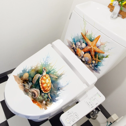Adesivi Murali Tartaruga Marina Stella Marina Acquerello PVC Impermeabile Rimovibile Decalcomanie WC Bagno