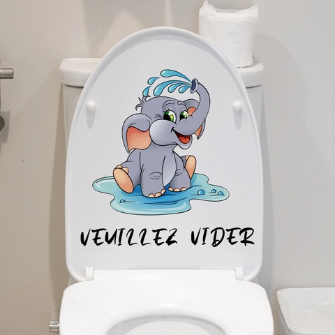 Cute Elephant Toilet Lid Sticker Waterproof PVC Wall Decal Bathroom Decor Multi Language Reminder Sign For Home