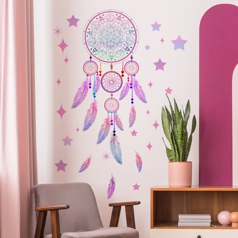 Traumhafter Pink Lila Mandala Traumfänger Wandsticker PVC Feder Stern Dekorative Wandtattoos Für Schlafzimmer Wohnzimmer Wohnkultur