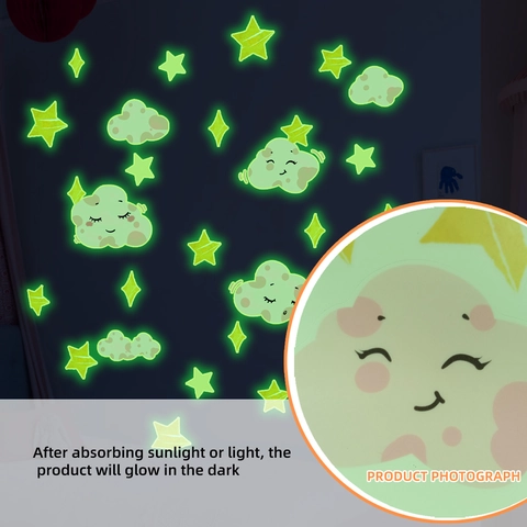 Adesivi Murali Luminosi PVC Cartone Animato Elefante Volpe Stella Nuvola Motivo Decorazione Per Camera Dei Bambini
