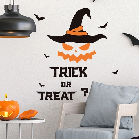 Adesivi Murali Halloween PVC Impermeabili Removibili Autoadesivi Zucca Cappello Da Strega Pipistrelli Decorazione Festa