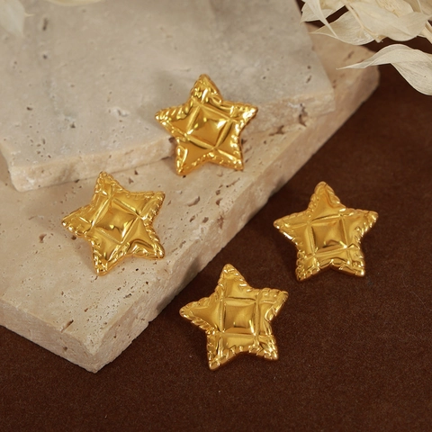 Pendientes De Estrella Acolchados Bañados En Oro De 18K Acero De Titanio Geométricos Vintage Joyería De Moda Para Mujeres