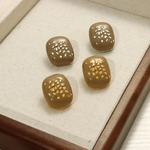 Vintage Enamel Titanium Steel Stud Earrings Retro Geometric Square Color Glaze Simple Commuter Jewelry For Women