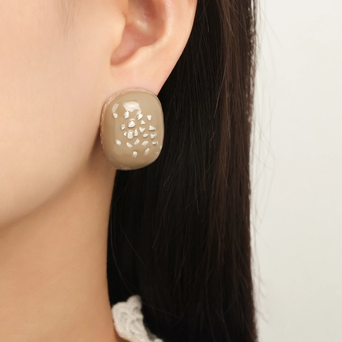 Vintage Enamel Titanium Steel Stud Earrings Retro Geometric Square Color Glaze Simple Commuter Jewelry For Women