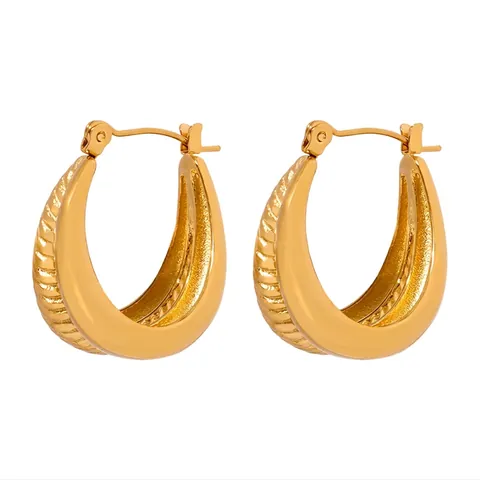 Orecchini A Cerchio A Forma Di C In Acciaio Al Titanio Placcato Oro 18K Doppia Layer Texture Intrecciata Per Donna