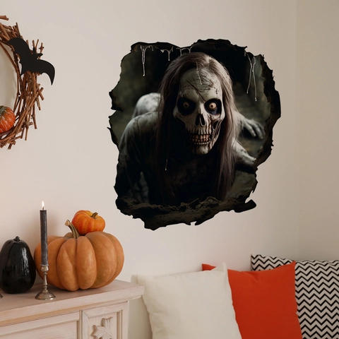 Stickers Muraux 3D Halloween Crâne De Zombie PVC Autocollant Décalcomanies De Sol Terreur Décoration De Fête Horreur